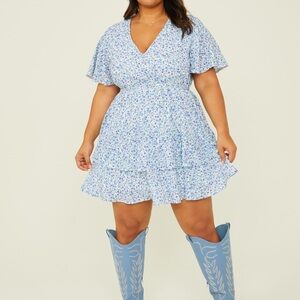 ARULA Blue and White Fit and Flare Mini Dress